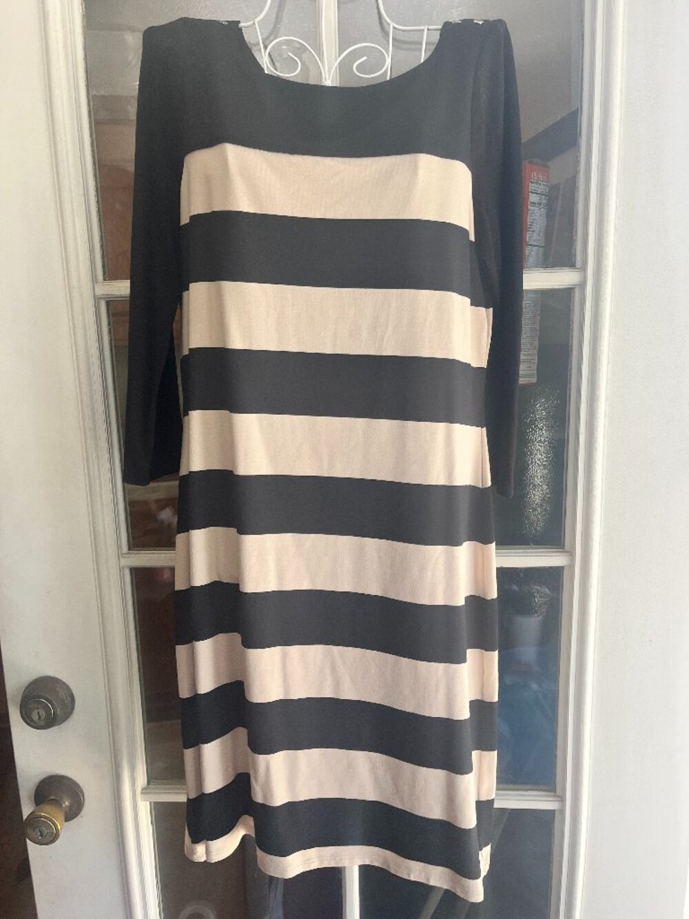 White House Black Market Women's Striped Shift dress stud buttons Size small